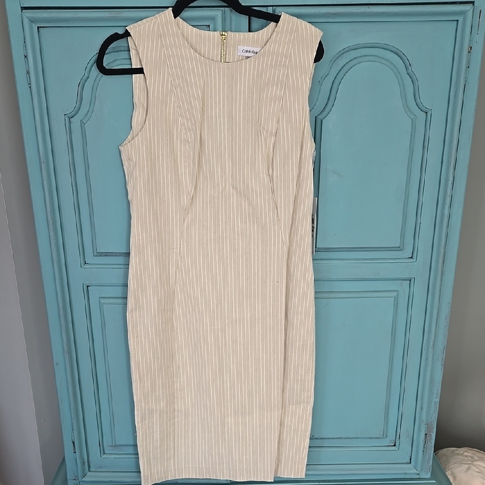 Calvin Klein Cream Sheath Midi Dress for Work